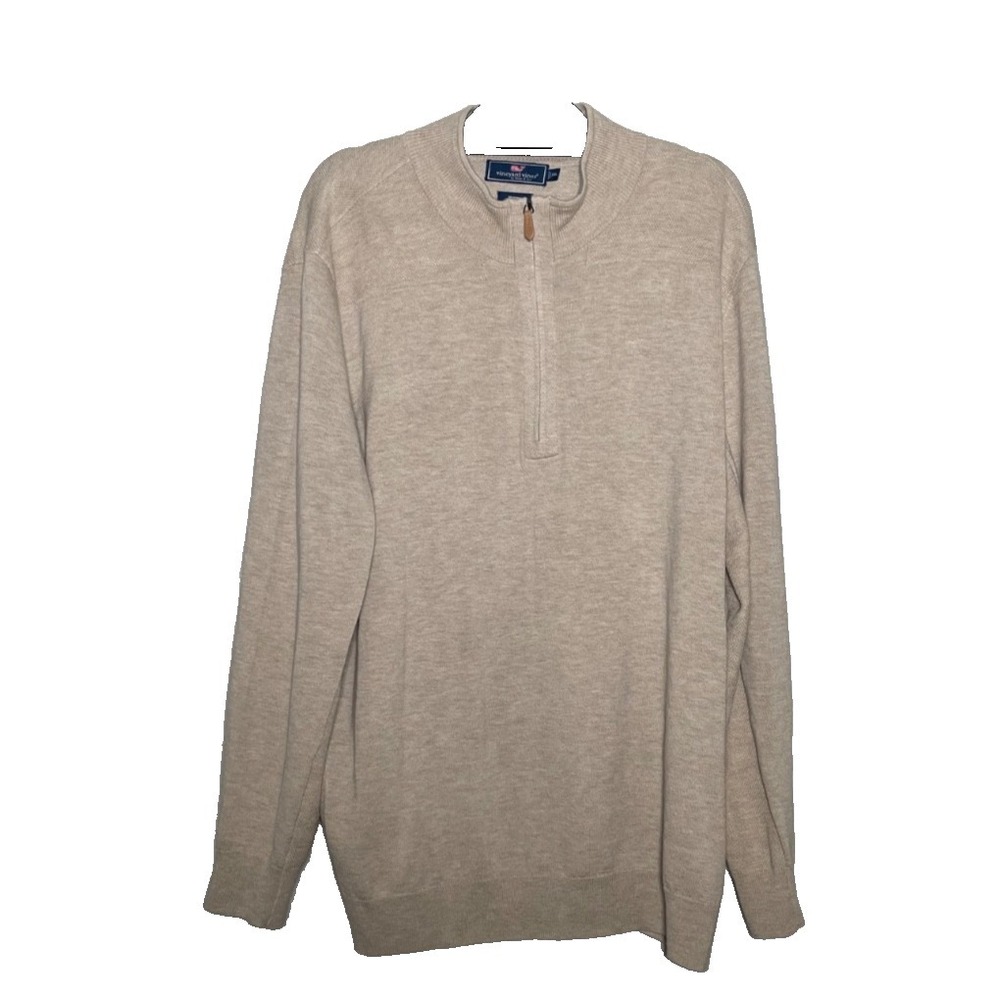 Vineyard Vines Wool /4 Zip Sweater Men's XXL Beige 100% Merino Wool Pullover
